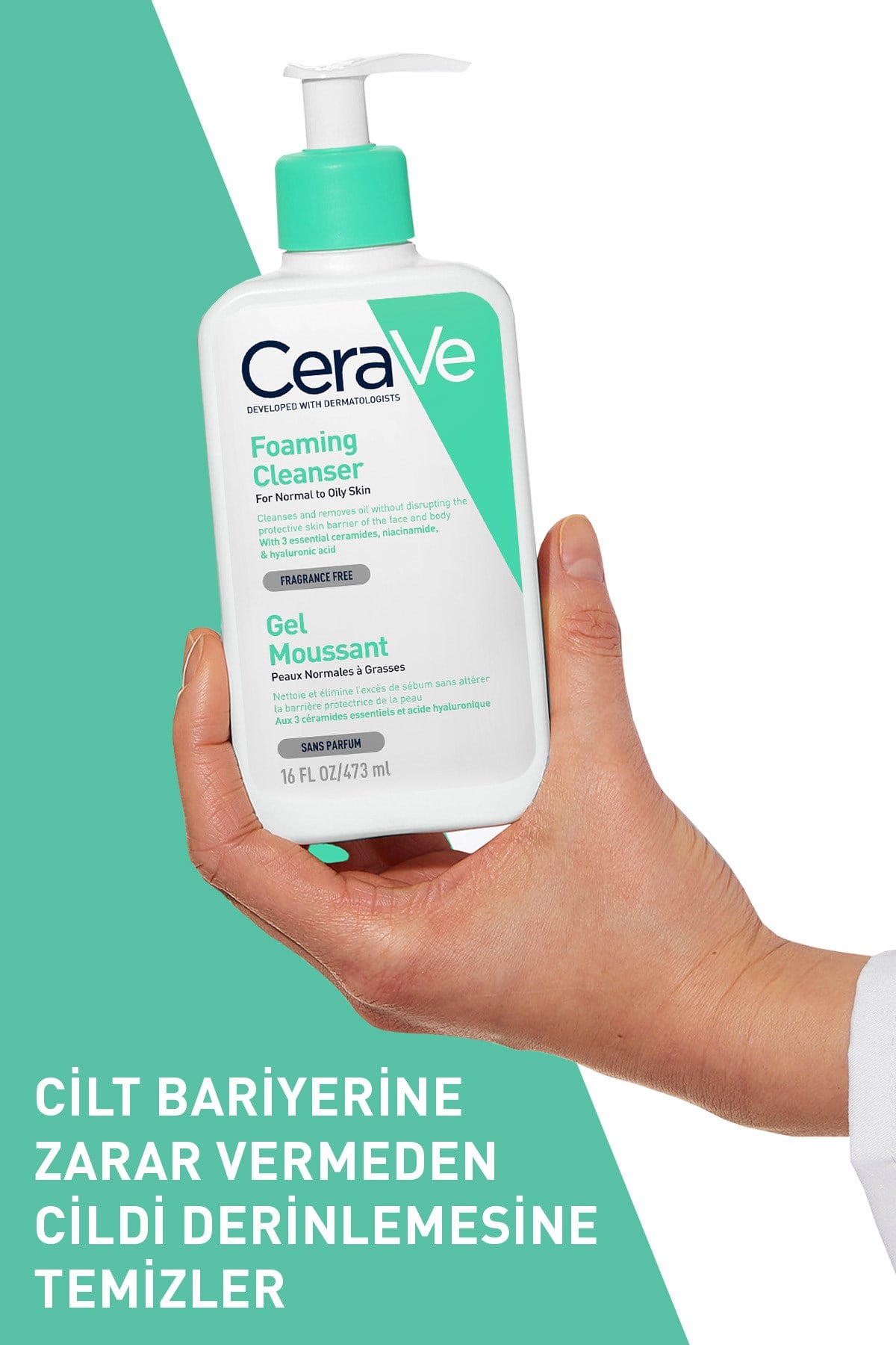 NORMAL VE KARMA CİLTLER İÇİN NİASİNAMİD İÇERİKLİ KÖPÜREN TEMİZLEYİCİ 473 ML