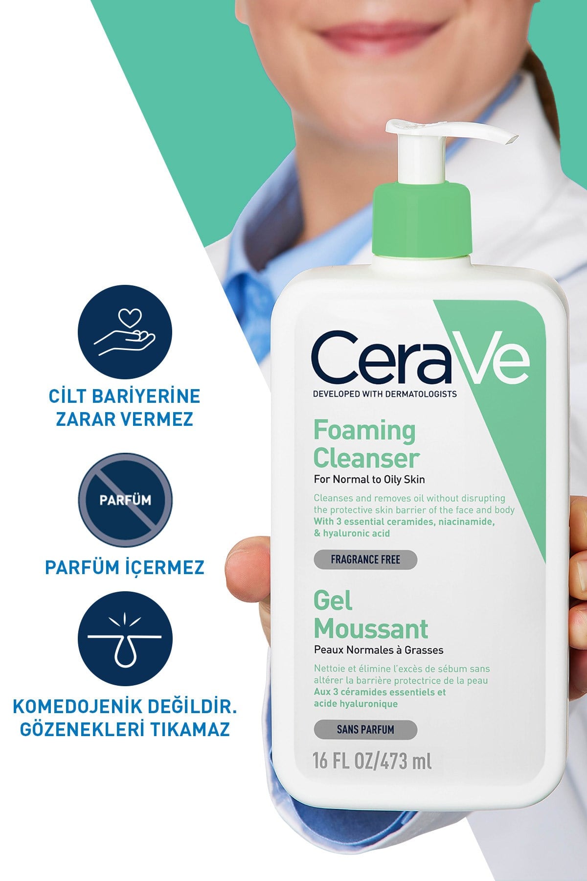 NORMAL VE KARMA CİLTLER İÇİN NİASİNAMİD İÇERİKLİ KÖPÜREN TEMİZLEYİCİ 473 ML