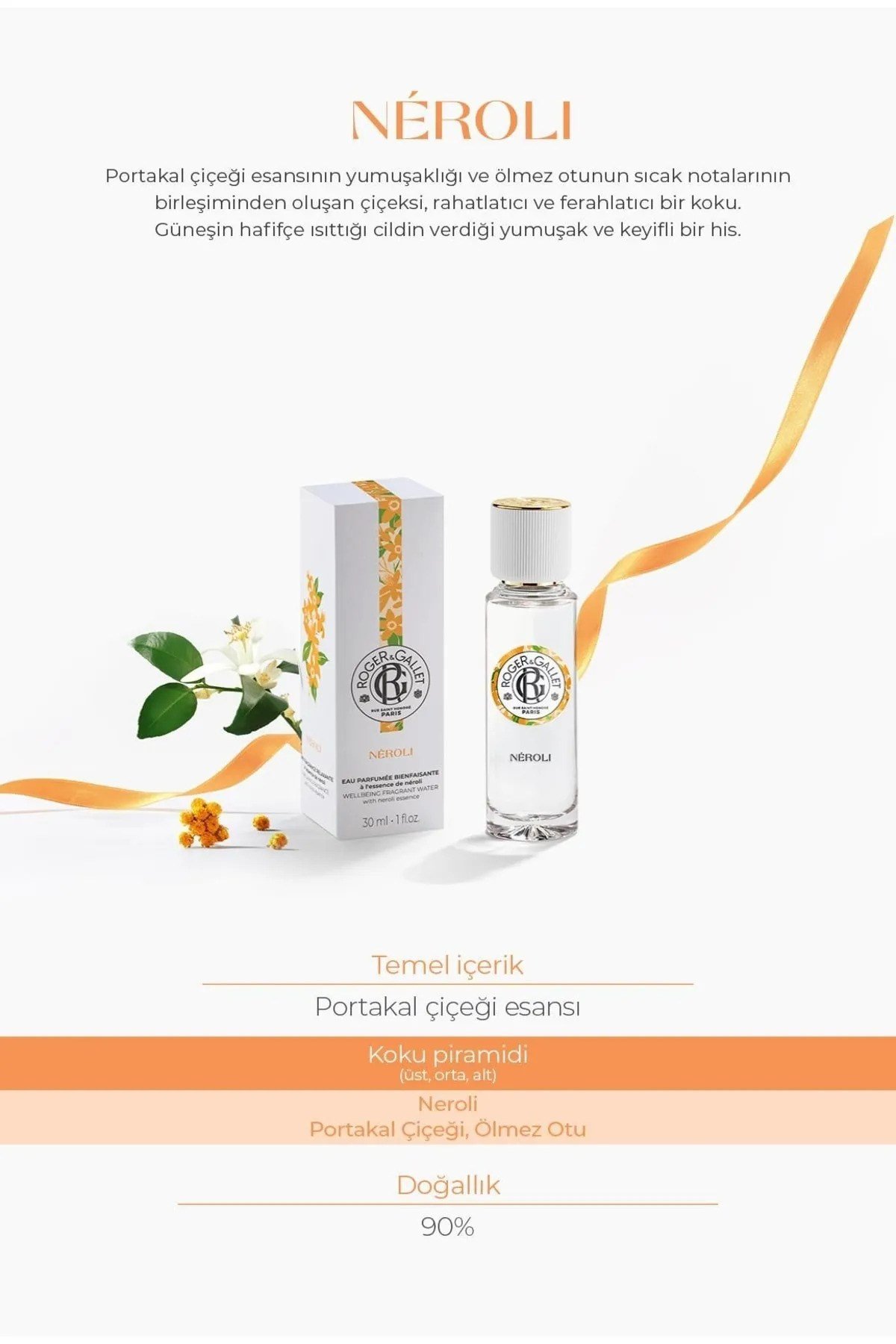 Néroli Doğal Portakal Çiçeği ve Ölümsüz Otu Özlü Çiçeksi Parfüm EDT 30 ml