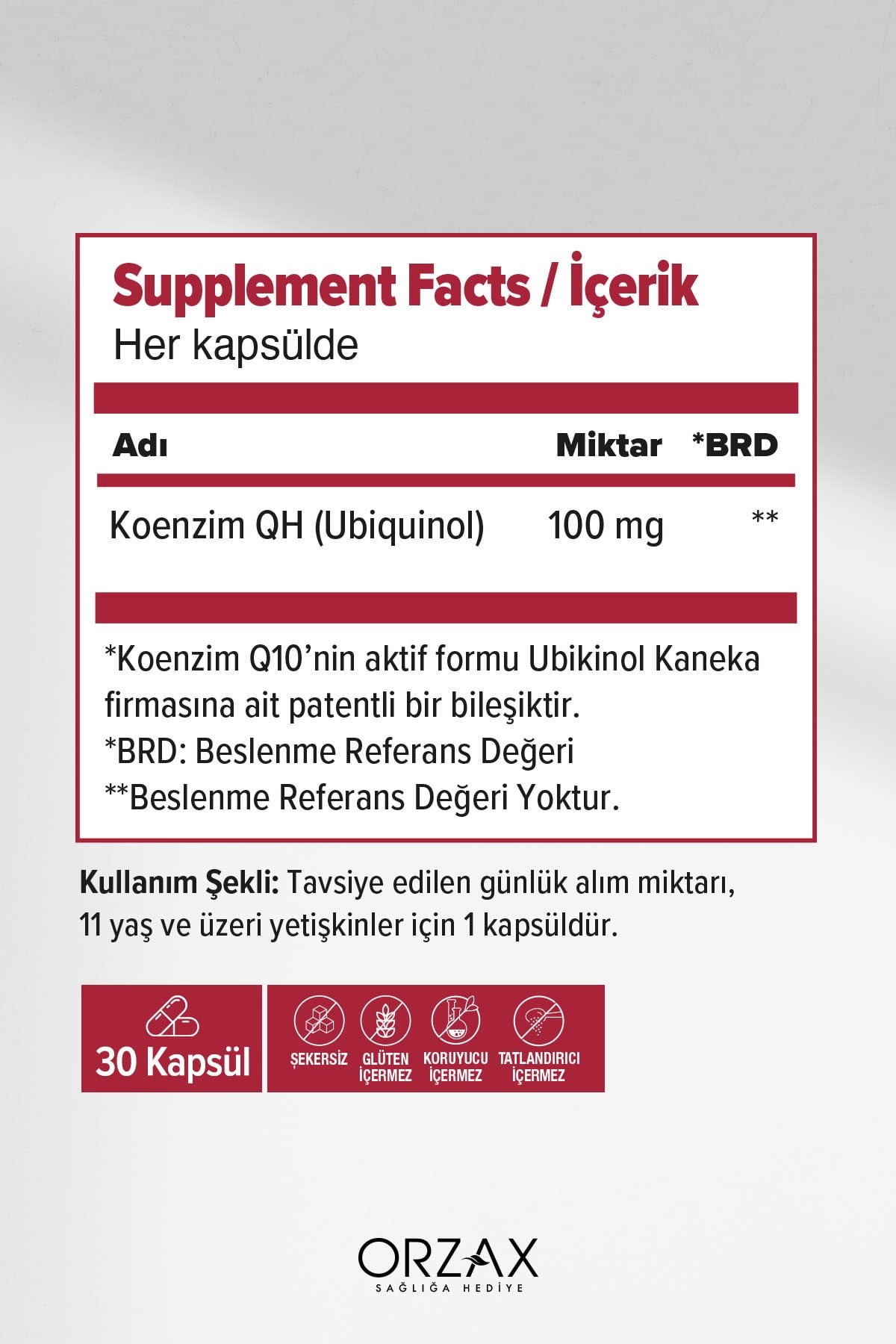 Orzax Koenzim QH 100mg 30 Kapsül