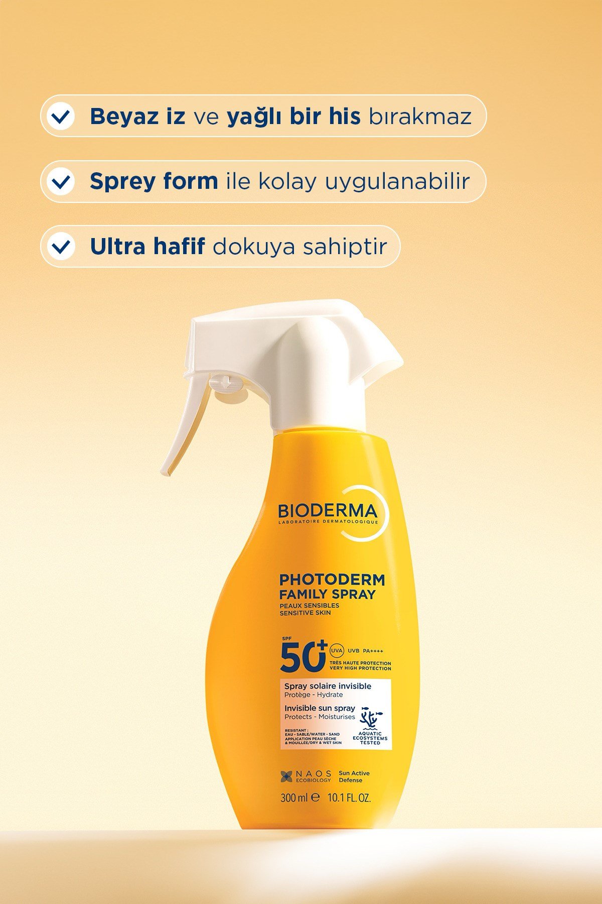 Photoderm Spray SPF50+ Tüm Aile Yüz ve Vücut Sprey Formda Şeffaf Güneş Kremi 300 ML