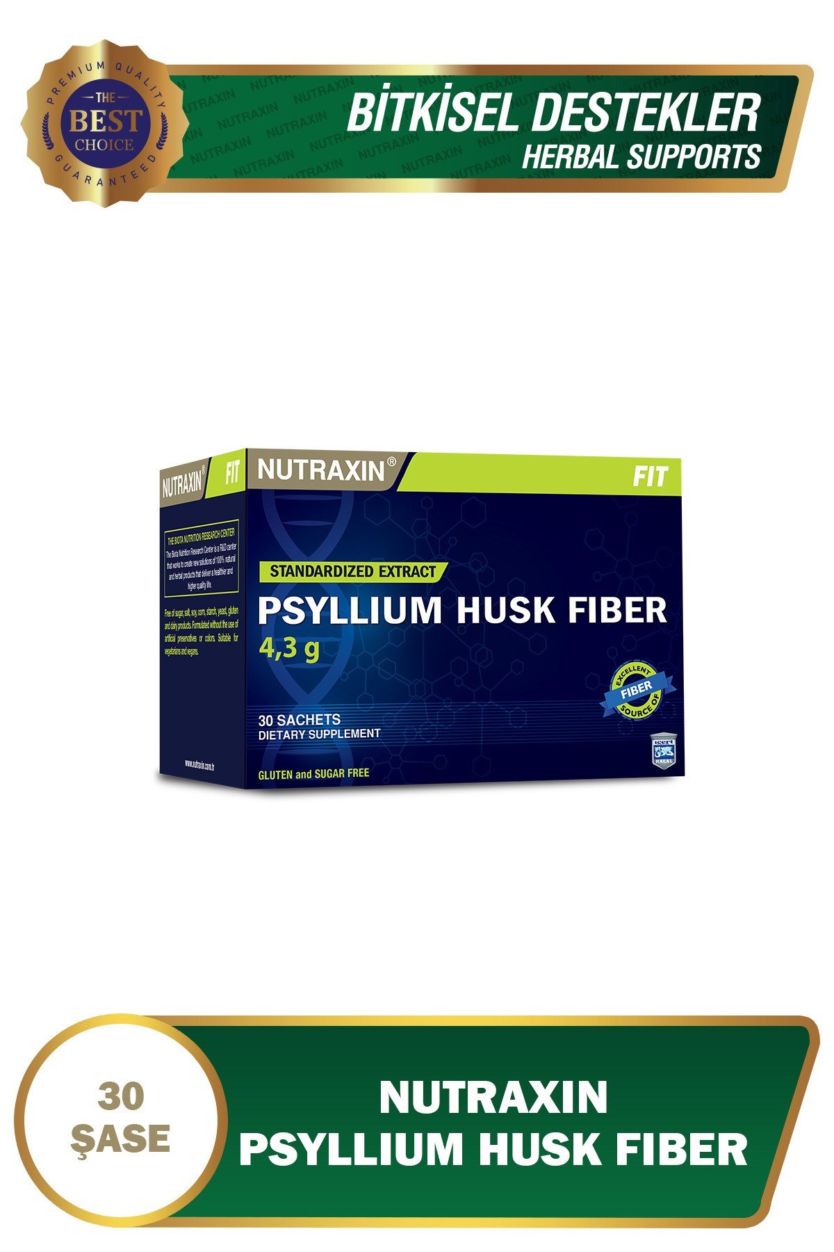 Psyllium Husk Fiber 30 Saşe | Yüksek Lif İçeriği | Karnıyarık Otu (Plantago Ovata)