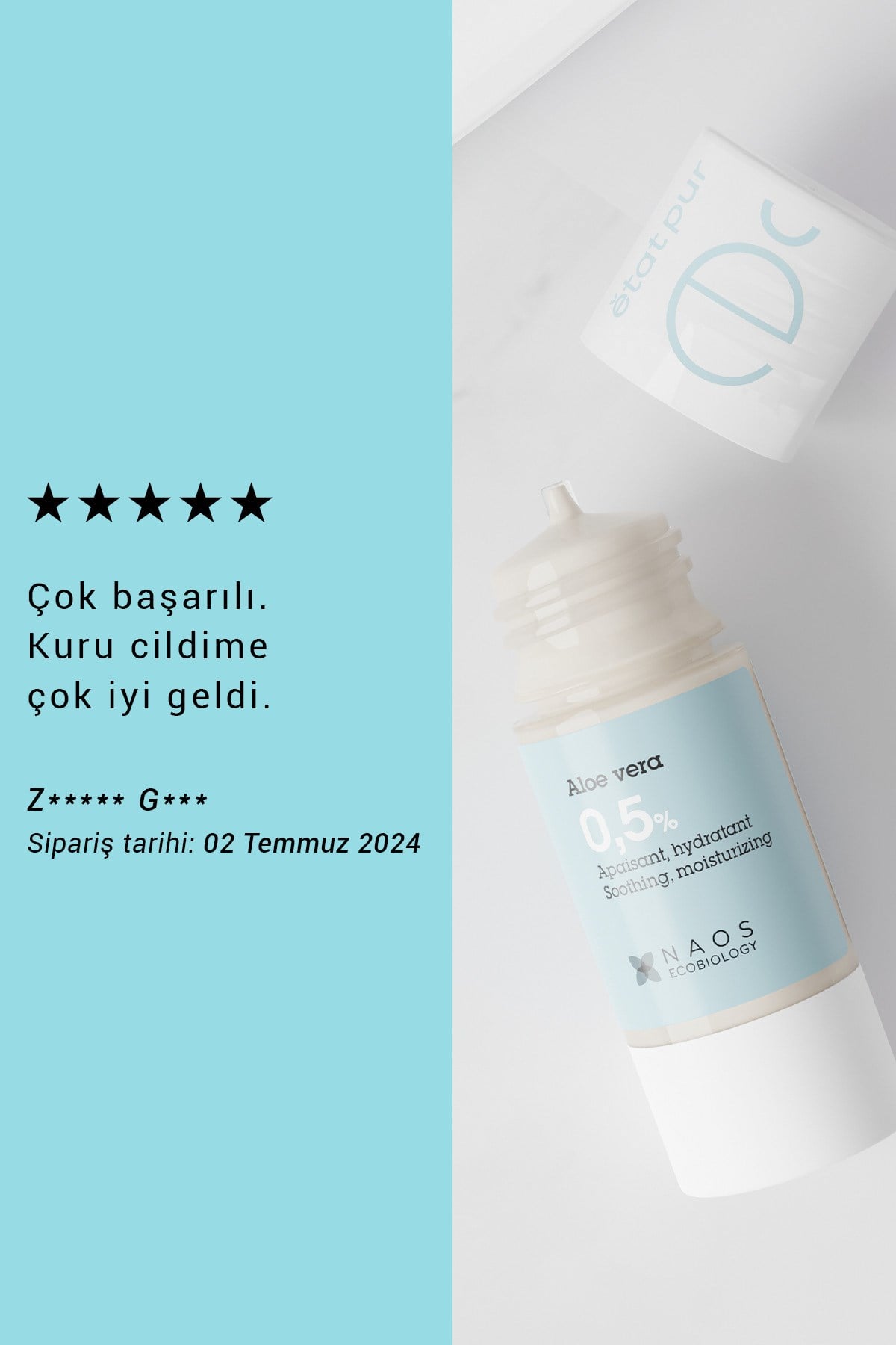 Pure Active Aloe Vera Kuru Ciltler için Nemlendirici Yatıştırıcı Konsantre Bakım Serumu 15ML
