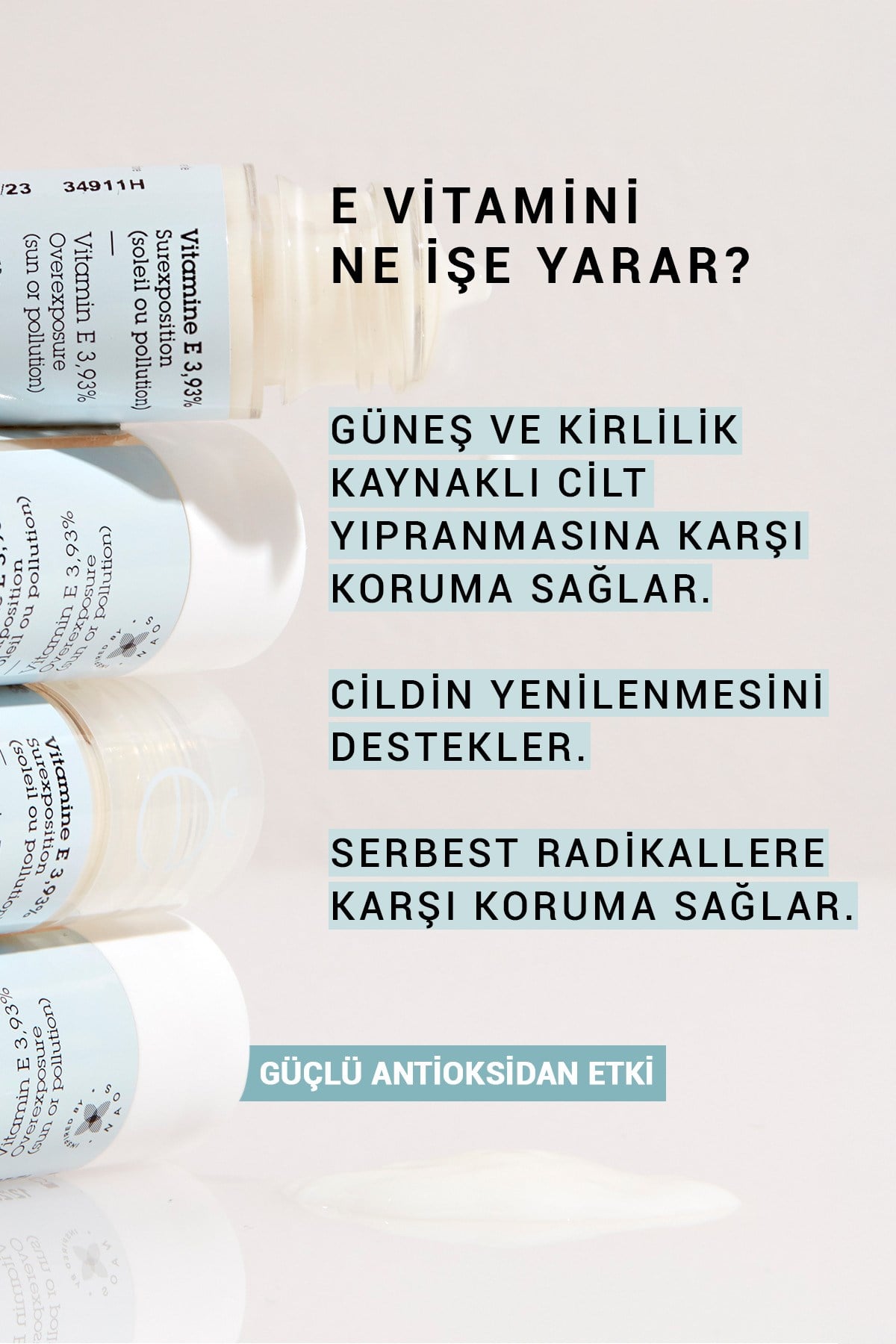 Pure Active E Vitamini Antioksidan Etkili Nemlendirici Cilt Yenileyici Konsantre Bakım Serumu 15ML