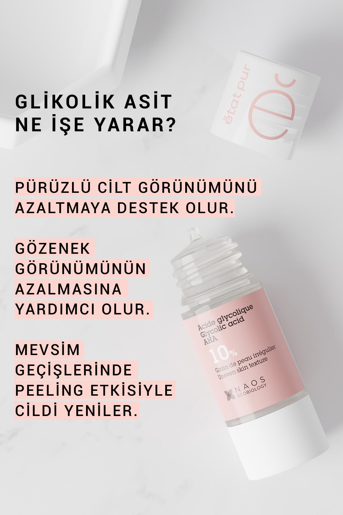 Pure Active Glikolik Asit %10 Aha Peeling Cilt Yenileme Etkili Saf Konsantre Cilt Bakım Serumu 15 ml