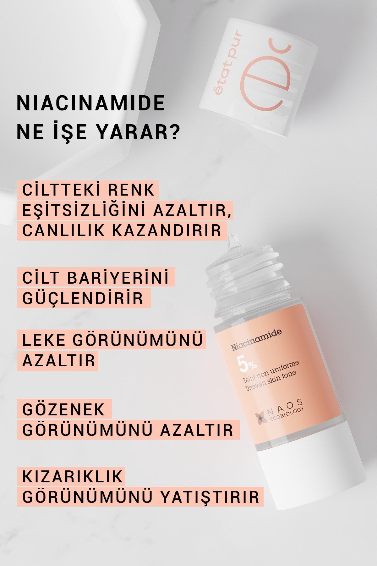 Pure Active Niacinamide %5 Cilt Tonu Eşitleyici Tüm Ciltler Aydınlatıcı Konsantre Bakım Serumu 15ML