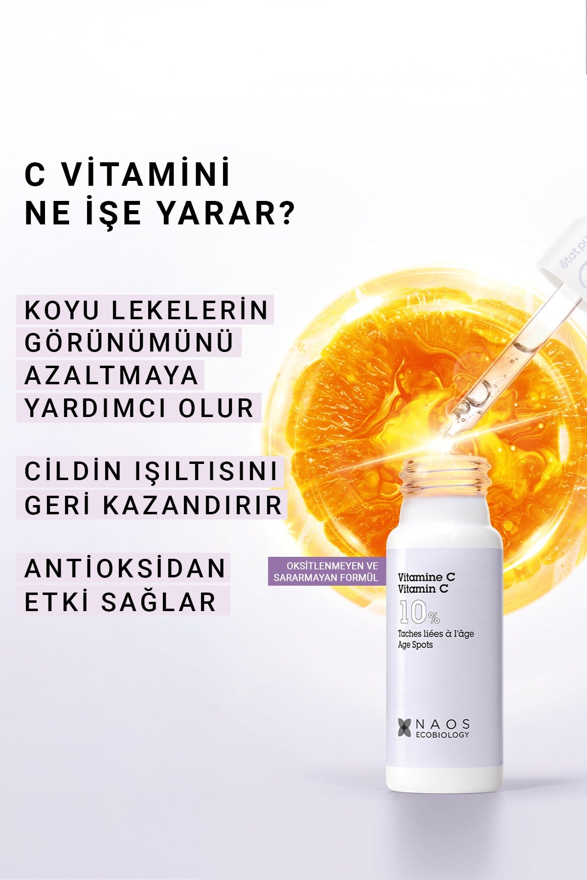 Pure Active Saf Vitamin C %10 Koyu Leke ve Yaşlanma Karşıtı Aydınlatıcı Konsantre Bakım Serumu 15ML