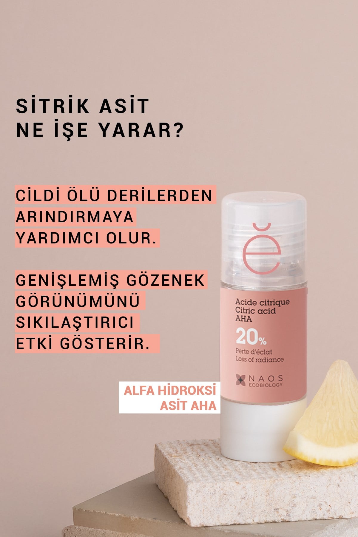 Pure Active Sitrik Asit 20% AHA Gözenek Sıkılaştırıcı ve Aydınlatıcı Konsantre Bakım Serumu 15ML