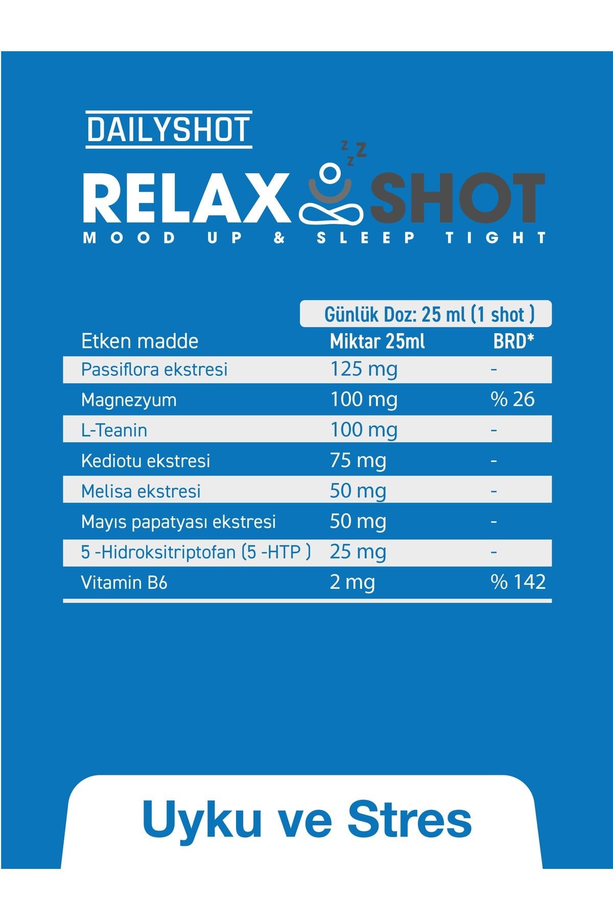 RelaxShot Stressiz ve Derin Uyku, Relax Shot Bitkisel Uyku Düzenleyici