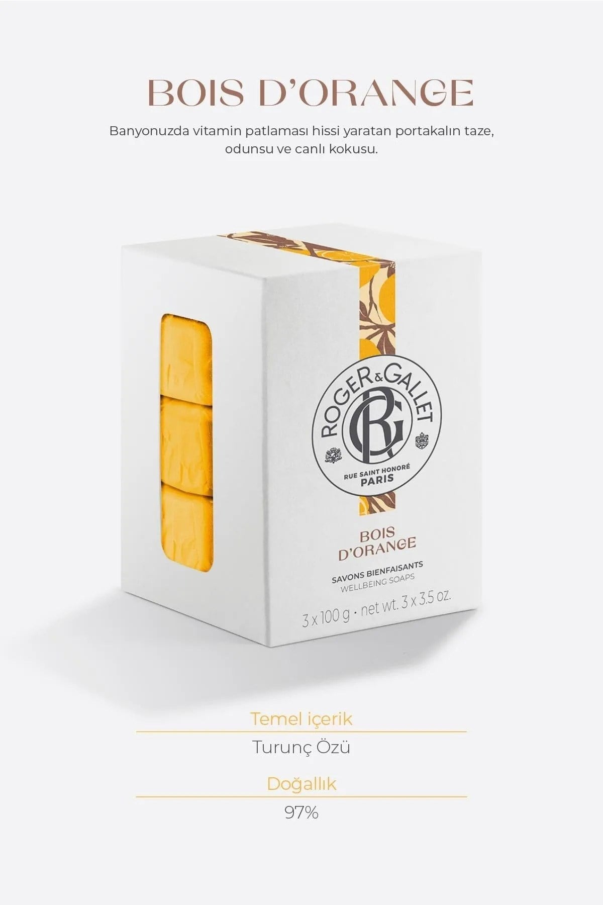 Roger & Gallet Bois D'Orange Katı Sabun 100 g x3 - Bitkisel Turunç Özü & Kalıcı Doğal Koku