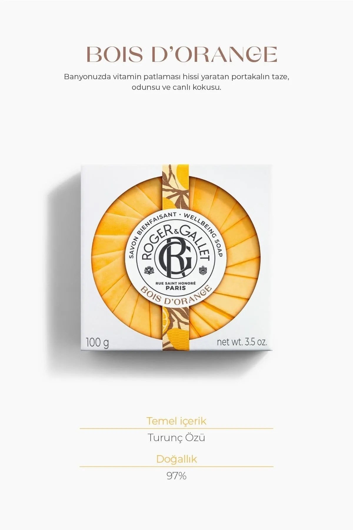 Roger & Gallet Bois D'Orange Katı Sabun 100 g - Bitkisel Turunç Özü & Kalıcı Doğal Koku
