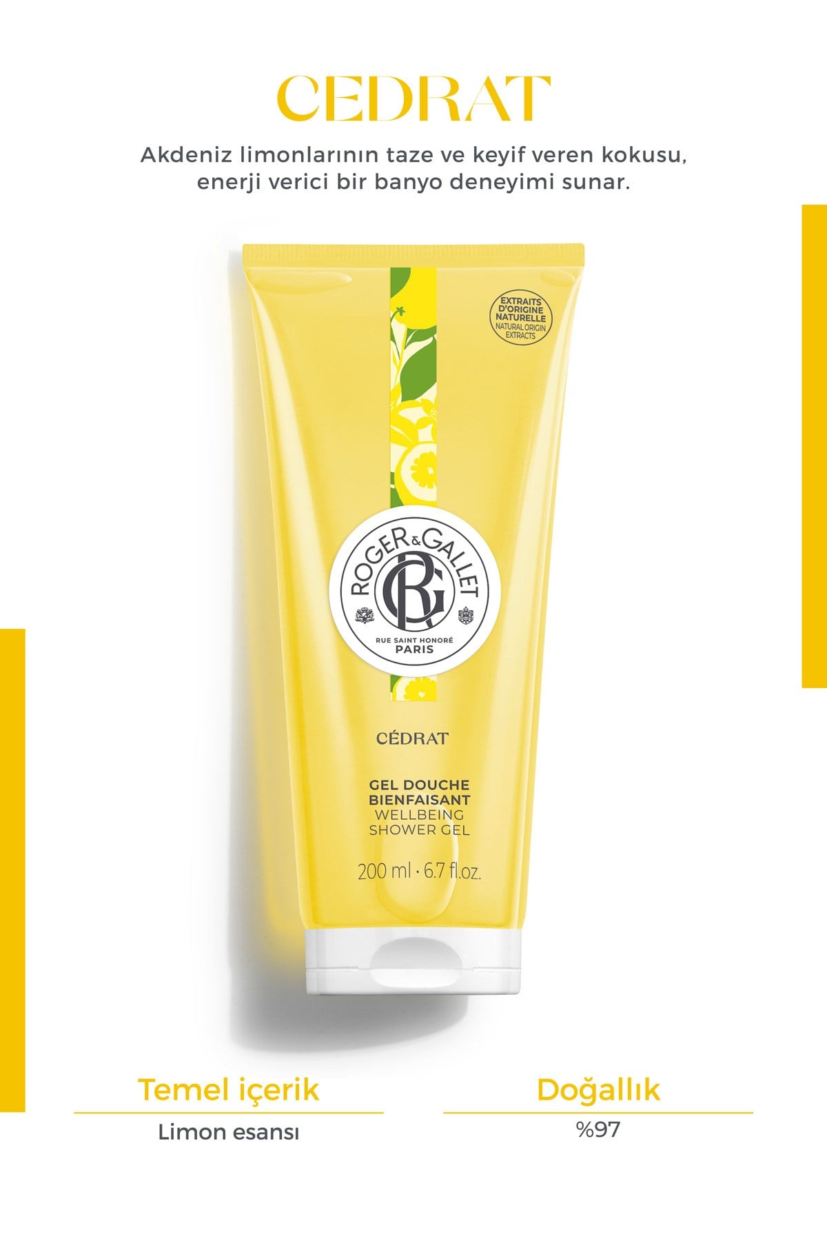 Roger & Gallet Cedrat Duş Jeli 200 ml - Doğal Limon Özlü & Nemlendirici Yoğun Köpük