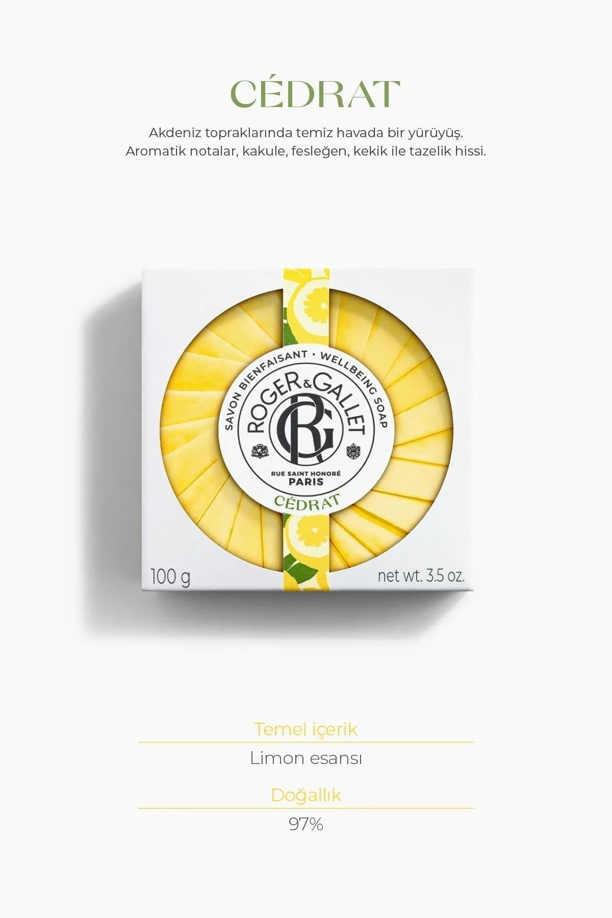 Roger & Gallet Cedrat Katı Sabun 100 g - Doğal Limon Özü & Ferahlatıcı Kalıcı Koku