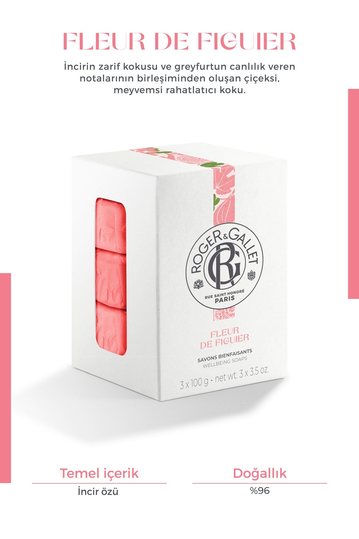 Roger & Gallet Fleur De Figuier Katı Sabun 100 g x3 - Doğal İncir Özü & Kalıcı Doğal Koku