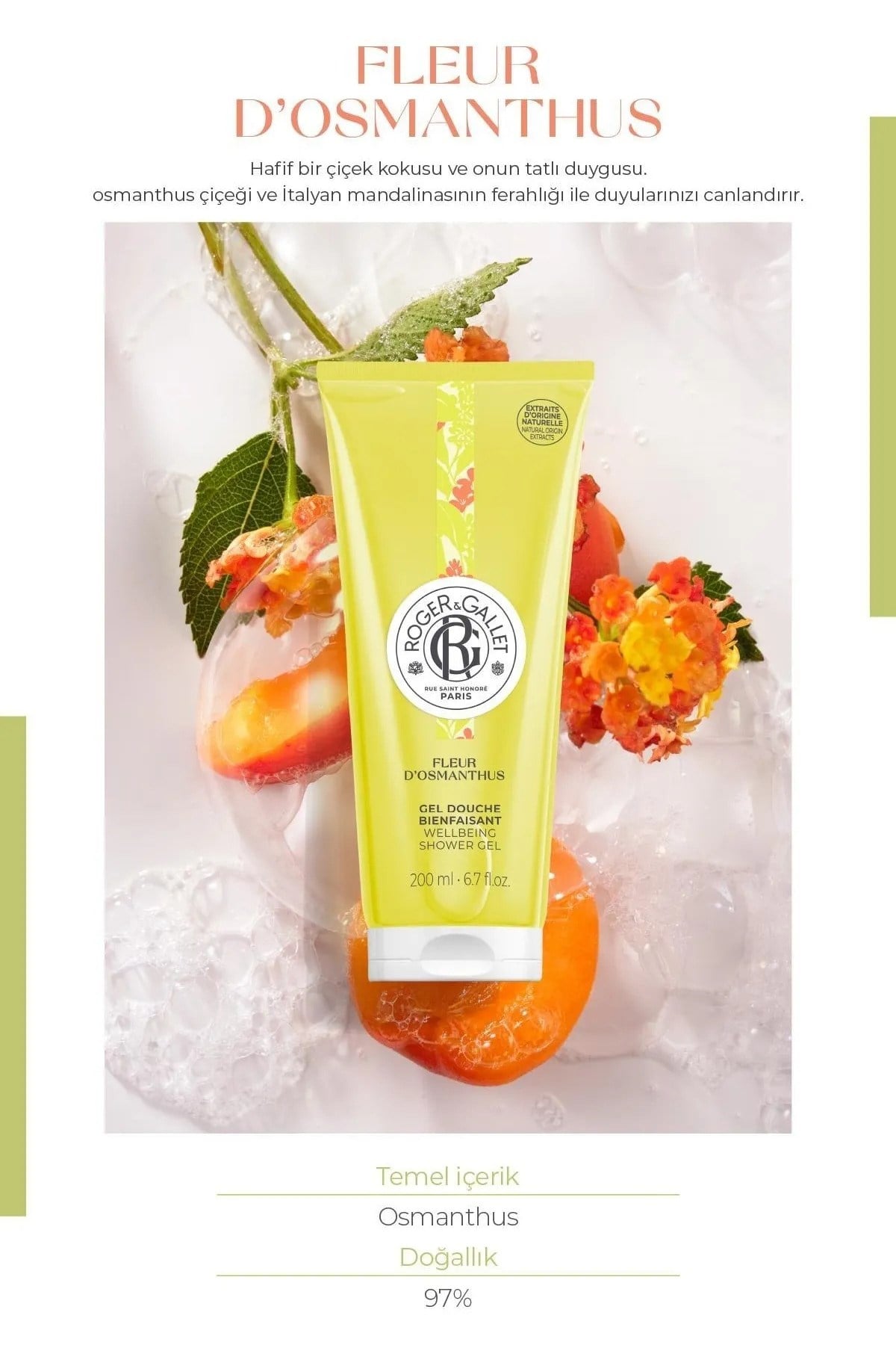 Roger & Gallet Fleur D'Osmanthus Duş Jeli 200 ml - Doğal Osmanthus Özlü & Nemlendirici Yoğun Köpük