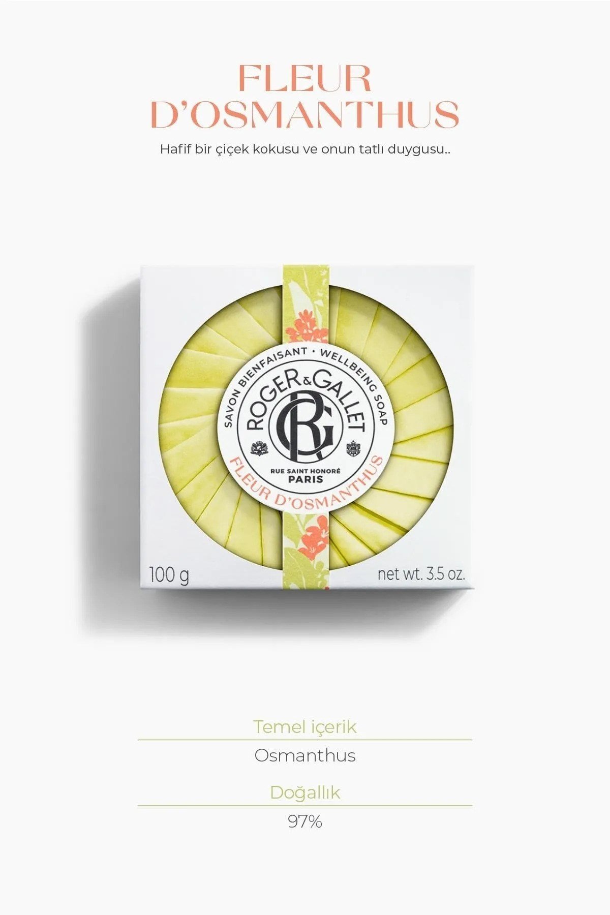 Roger & Gallet Fleur D'Osmanthus Katı Sabun 100 g - Doğal Osmanthus Özü & Kalıcı Ferah Koku