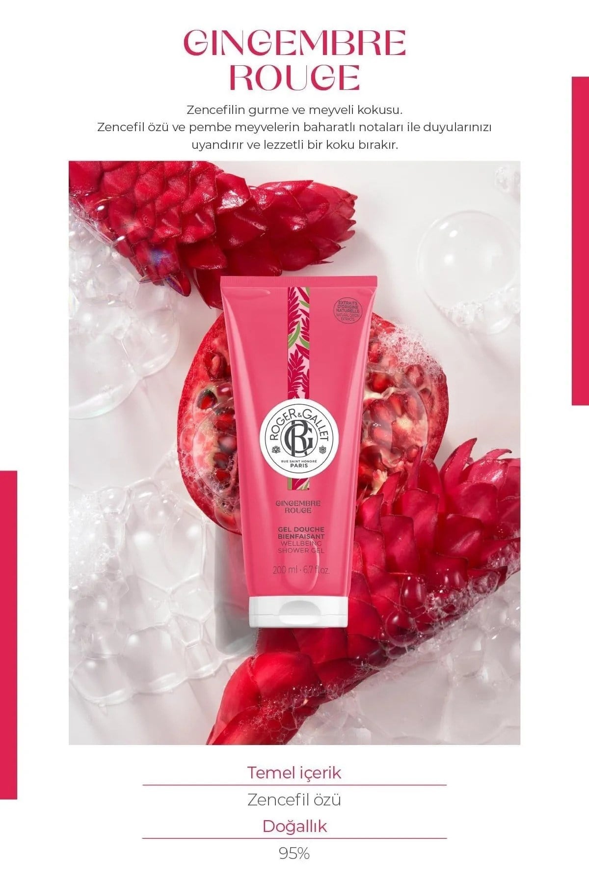 Roger & Gallet Gingembre Rouge Duş Jeli 200 ml - Doğal Zencefil & Yoğun Kalıcı Koku