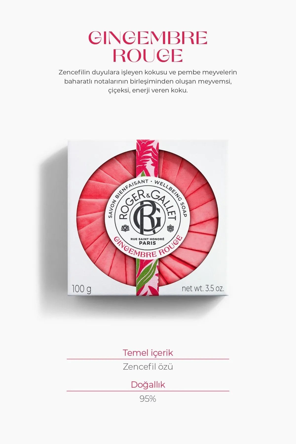 Roger & Gallet Gingembre Rouge Katı Sabun 100 g - Egzotik Kırmızı Zencefil & Kalıcı Doğal Koku
