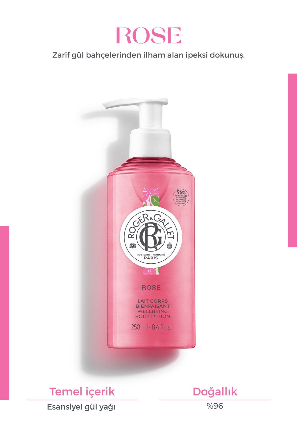 Rose Doğal Gül Özlü 24 Saat Nemlendirici Vücut Losyonu 250 ml