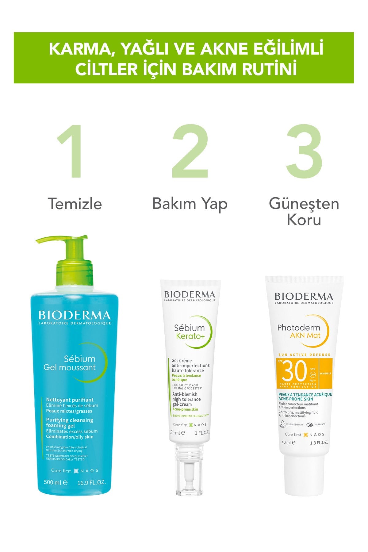 Sebium Foaming Gel Karma, Yağlı ve Akne Eğilimli Ciltler İçin Yüz ve Vücut Temizleme Jeli 500 ml