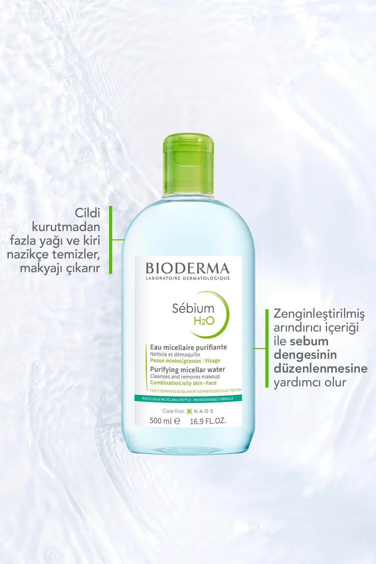 Sebium H2O 2'li Avantajlı Set Karma, Yağlı Ciltler için Micellar Makyaj Temizleme Suyu 2x500 ml