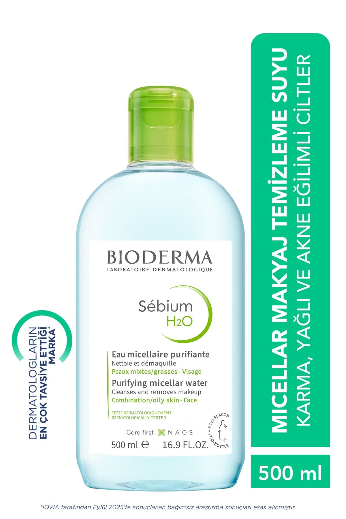 Sebium H2O Karma, Yağlı ve Akne Eğilimli Ciltler için Micellar Makyaj Temizleme Suyu 500 ml