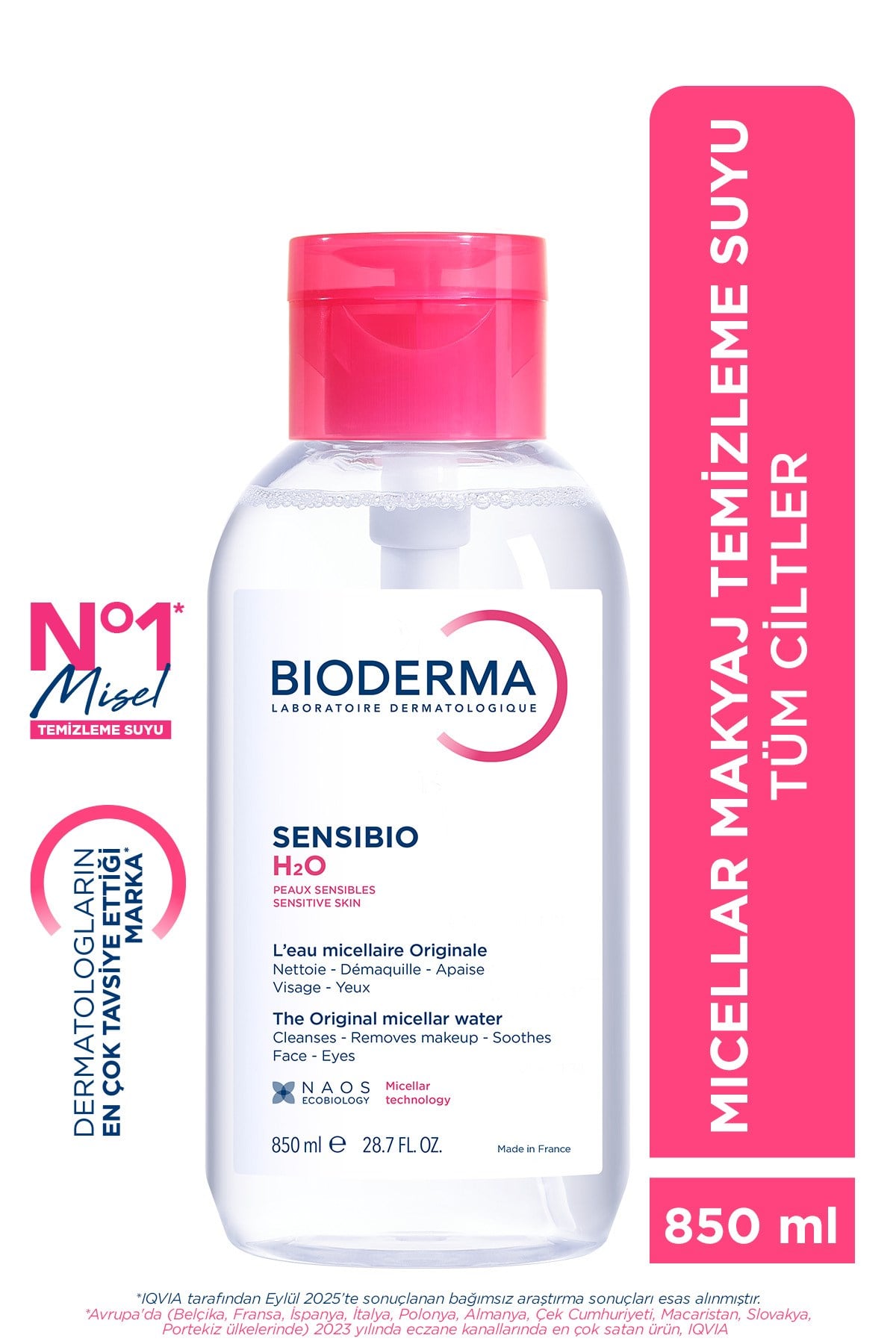 Sensibio H2O Hassas ve Normal Ciltler için Micellar Arındırıcı Makyaj Temizleme Suyu 850 ML