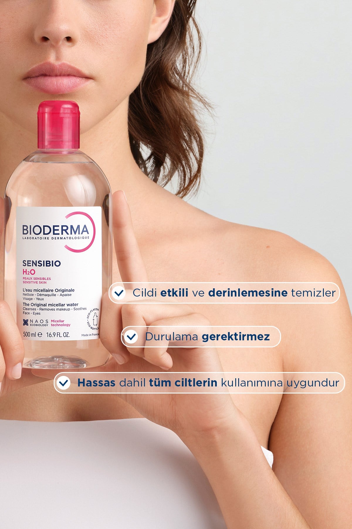 Sensibio H2O Hassas ve Normal Ciltler için Micellar Arındırıcı Makyaj Temizleme Suyu 500 ML