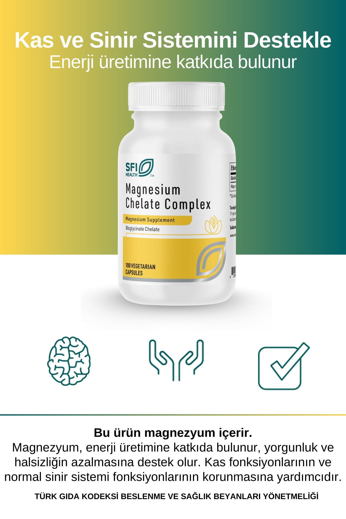 SFI- Magnesium Chelate Complex 100 Kapsül - Magnezyum Bisglisinat