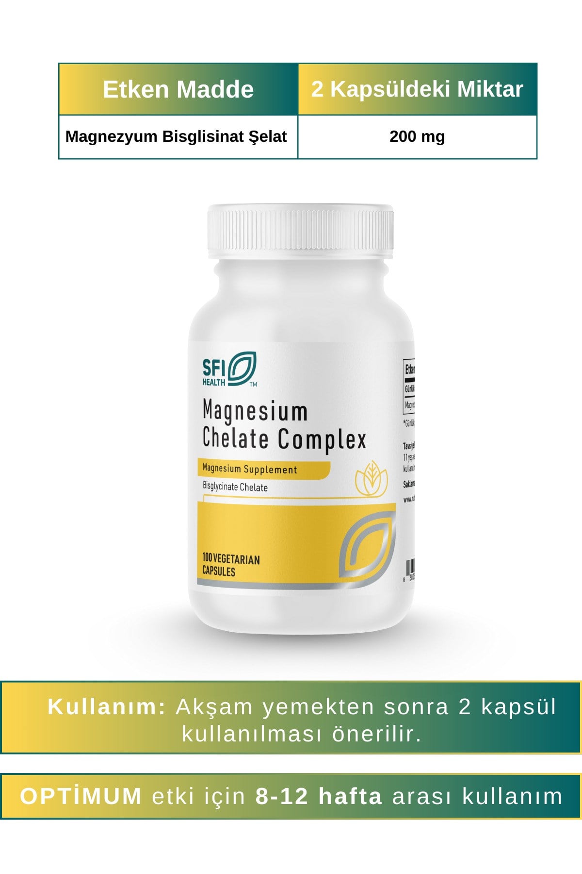 SFI- Magnesium Chelate Complex 100 Kapsül - Magnezyum Bisglisinat