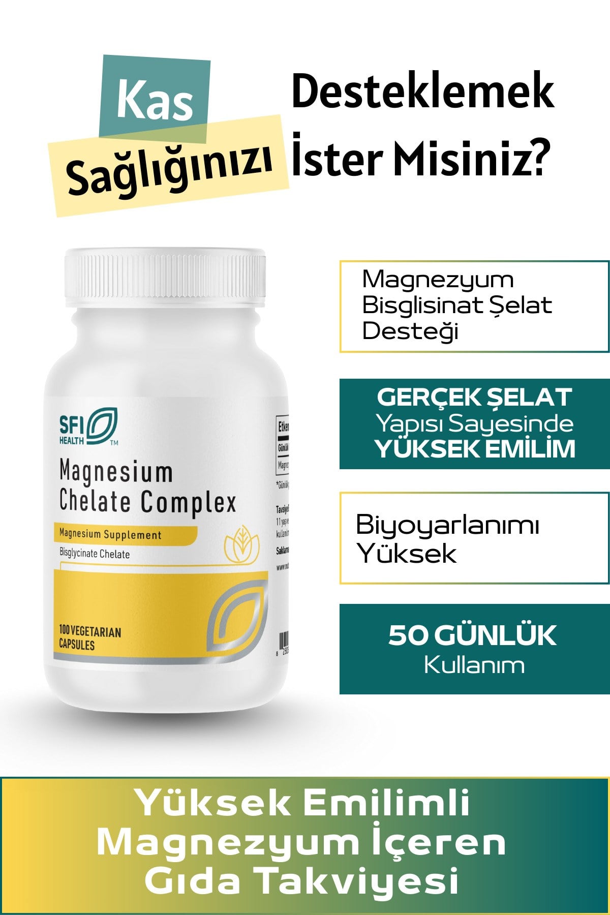SFI- Magnesium Chelate Complex 100 Kapsül - Magnezyum Bisglisinat