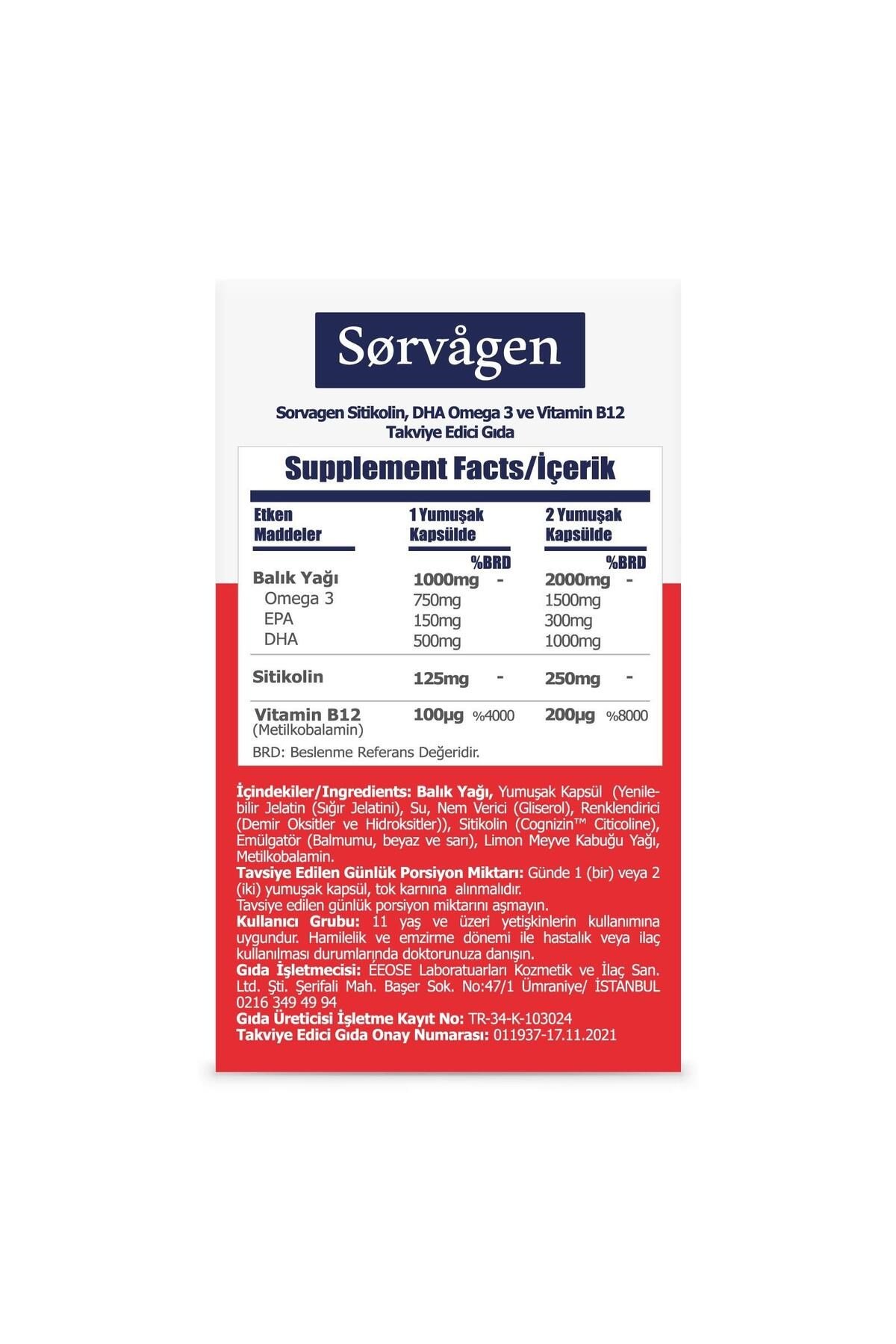 SİTİKOLİN, DHA OMEGA 3 VE B12 (30 KAPSÜL)