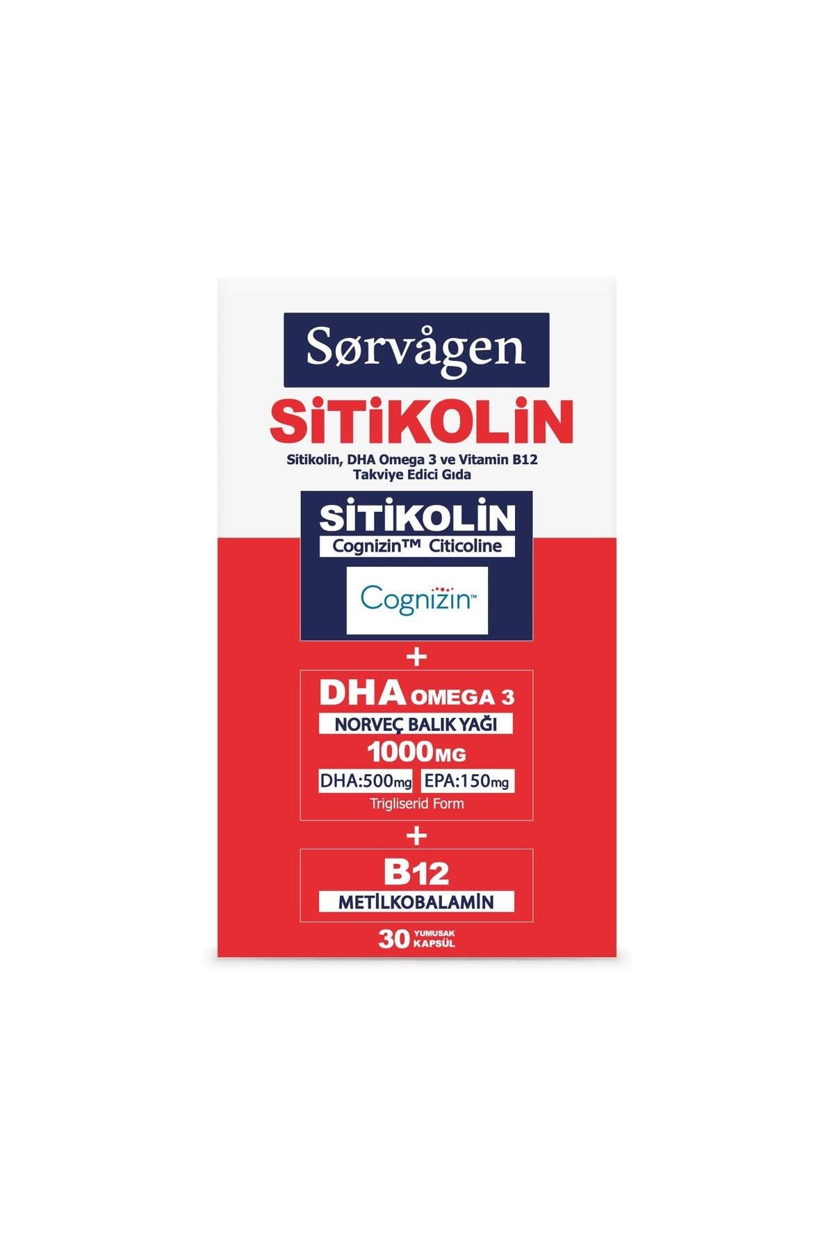 SİTİKOLİN, DHA OMEGA 3 VE B12 (30 KAPSÜL)