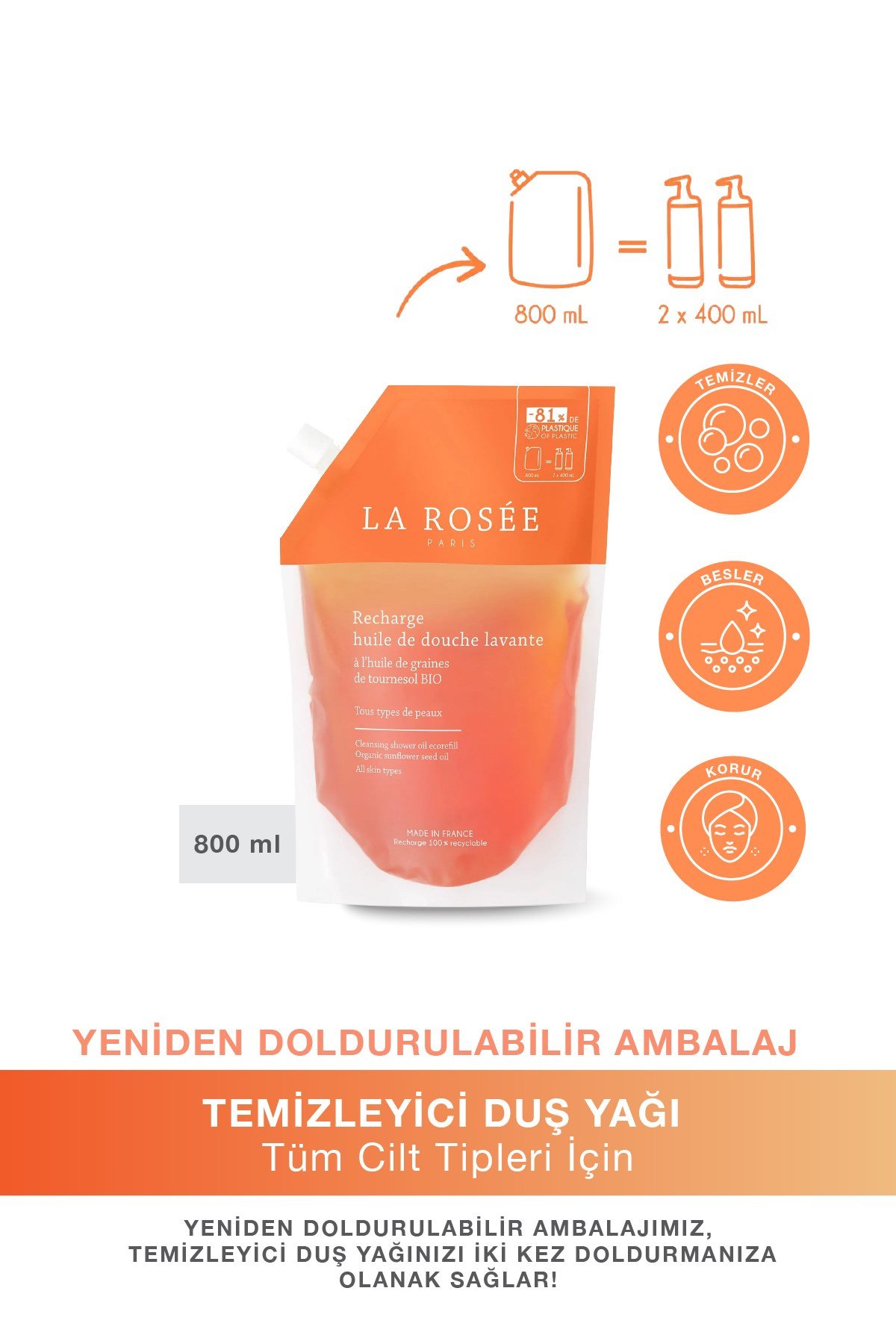 TEMİZLEYİCİ DUŞ YAĞI - Organik Ayçiçek Çekirdeği Yağı İçeren - 800 mL