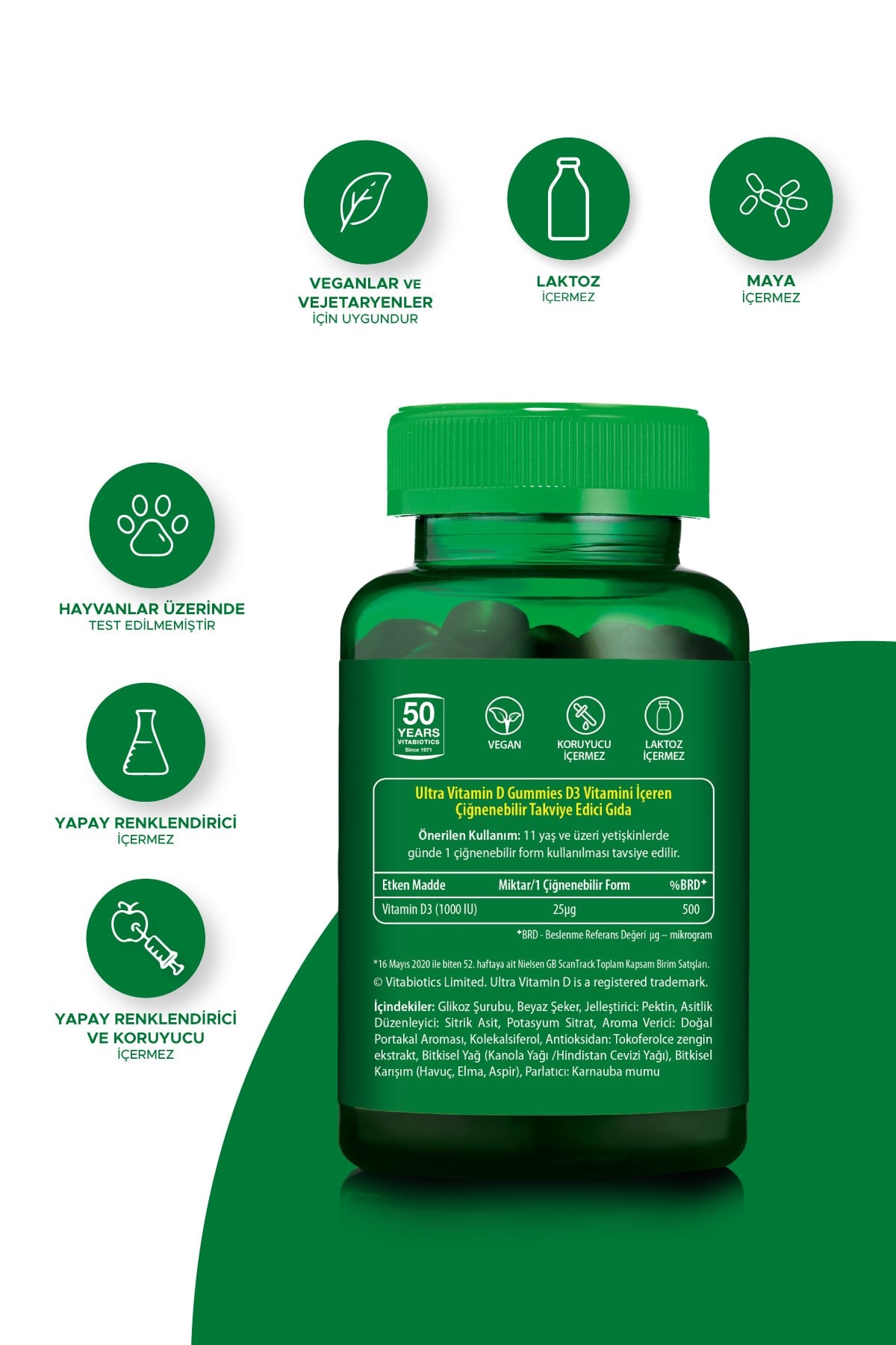 Ultra Vitamin D 1000 IU D3 Vitamini İçeren 50 Vegan Gummies