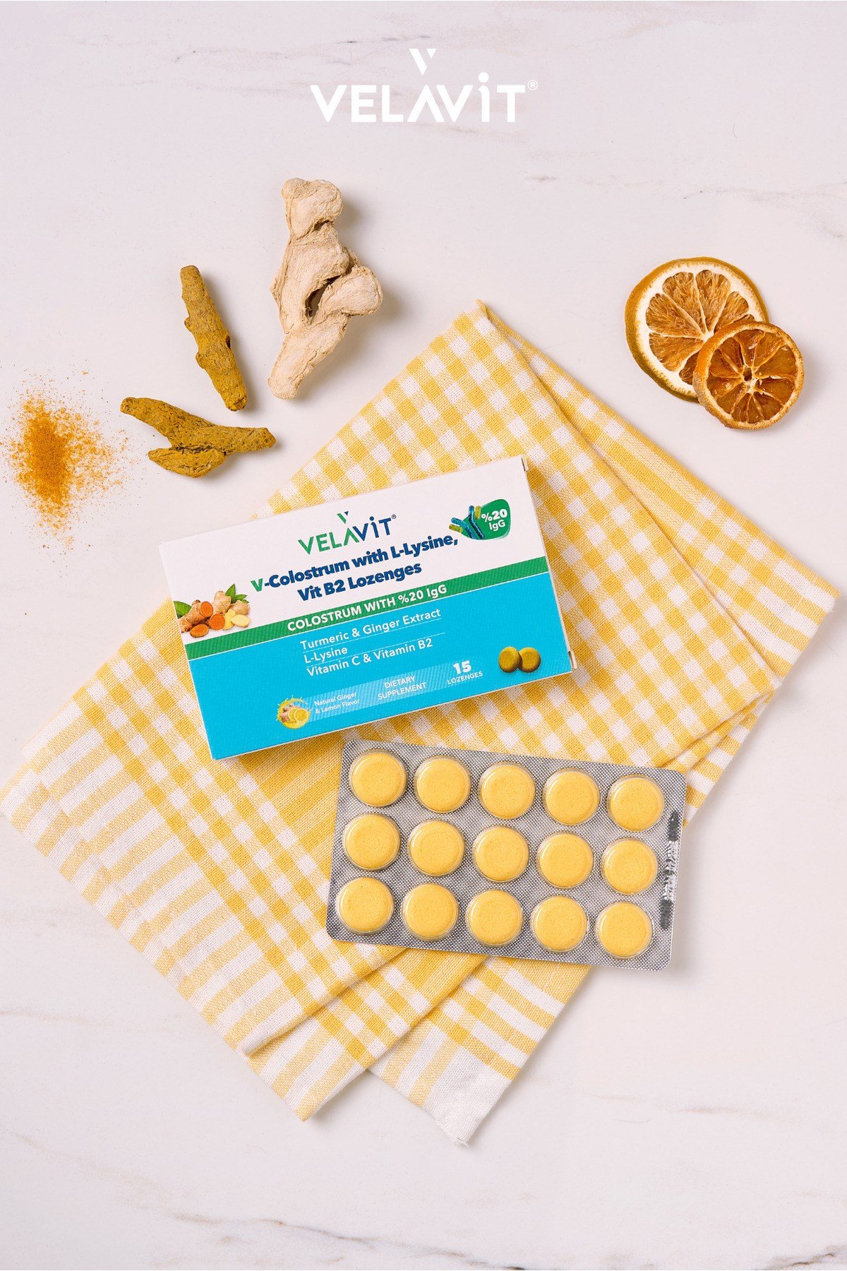 V-Colostrum with L-Lysine, Vit B2 Lozenges - Kolostrum içeren Pastil- 15 Adet