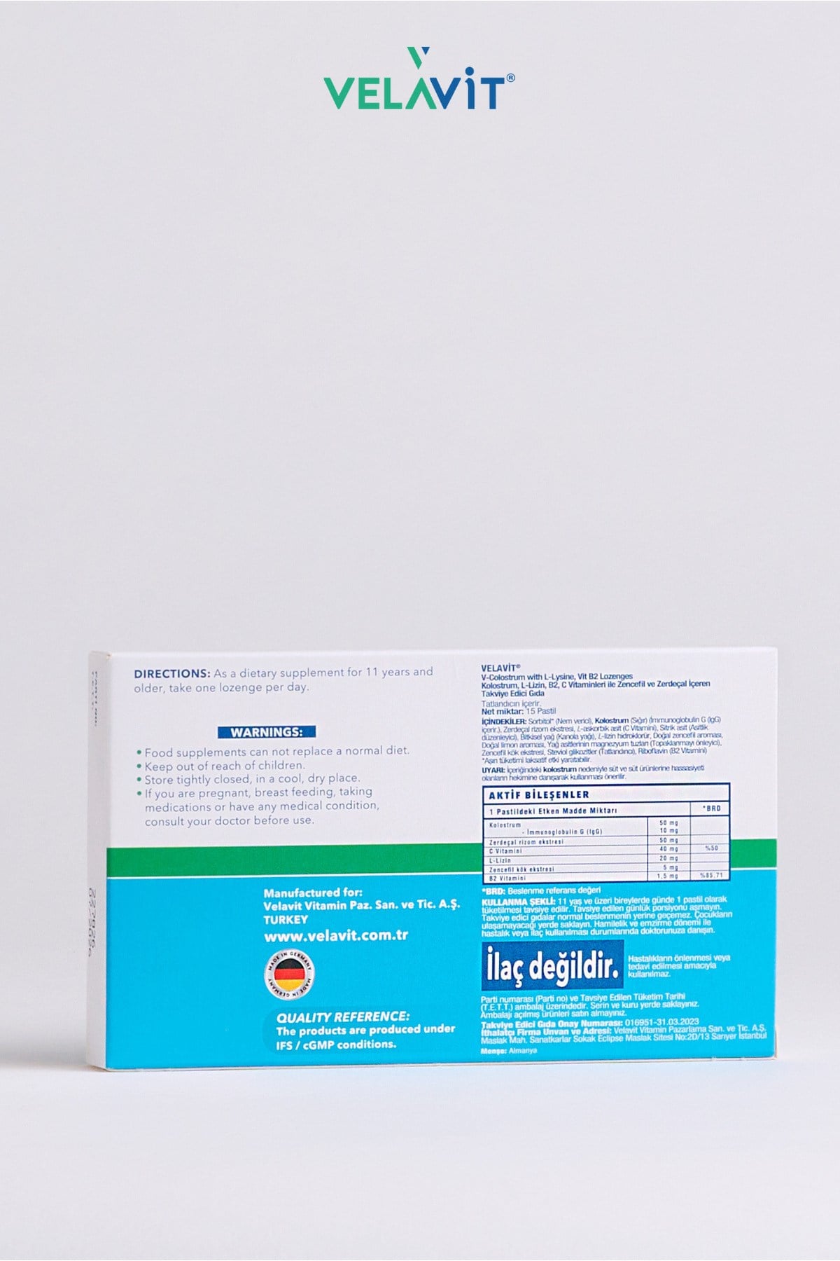 V-Colostrum with L-Lysine, Vit B2 Lozenges - Kolostrum içeren Pastil- 15 Adet
