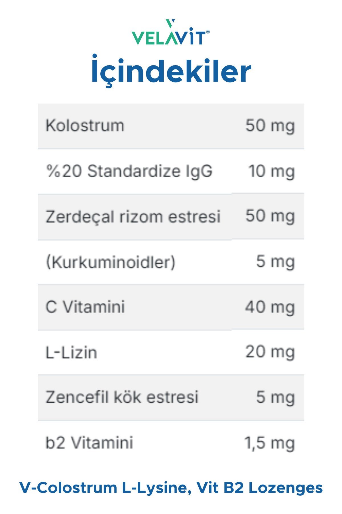 V-Colostrum with L-Lysine, Vit B2 Lozenges - Kolostrum içeren Pastil- 15 Adet