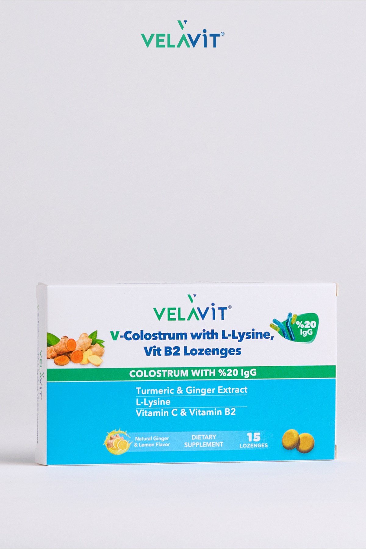 V-Colostrum with L-Lysine, Vit B2 Lozenges - Kolostrum içeren Pastil- 15 Adet