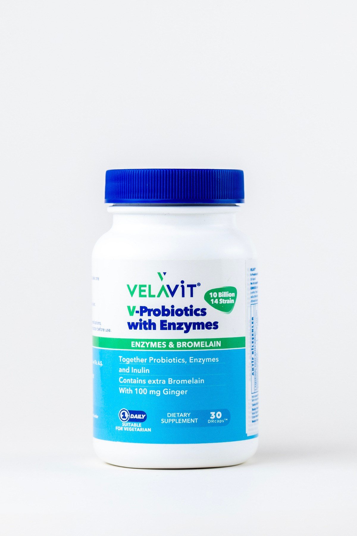 V-Probiotics with Enzymes - Enzimli Probiyotik - Glutensiz 30 Kapsül - 10 milyar KOB - Probiyotikler ve Sindirim Enzimleri Beraber