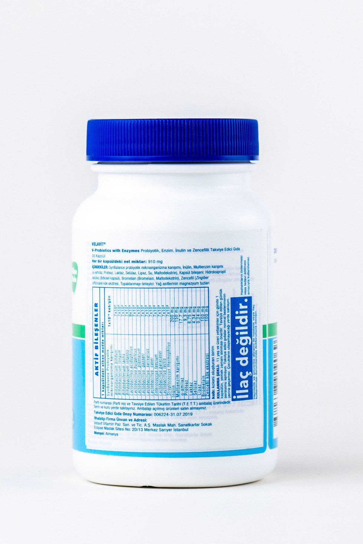 V-Probiotics with Enzymes - Enzimli Probiyotik - Glutensiz 30 Kapsül - 10 milyar KOB - Probiyotikler ve Sindirim Enzimleri Beraber