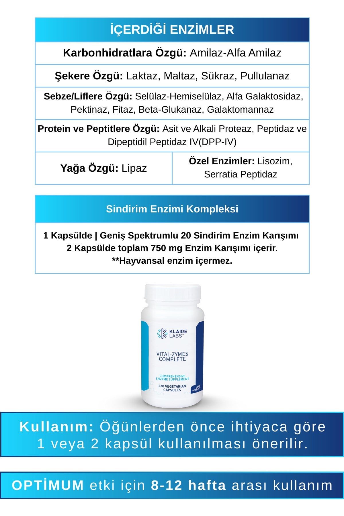 Vital-Zymes Complete – Sindirim Enzimleri - 120 Vejetaryen Kapsül