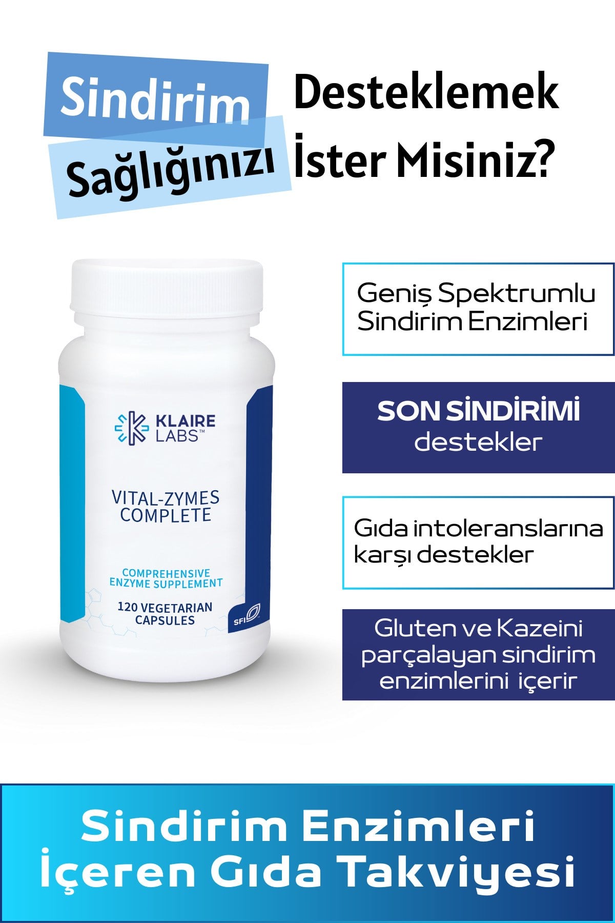 Vital-Zymes Complete – Sindirim Enzimleri - 120 Vejetaryen Kapsül