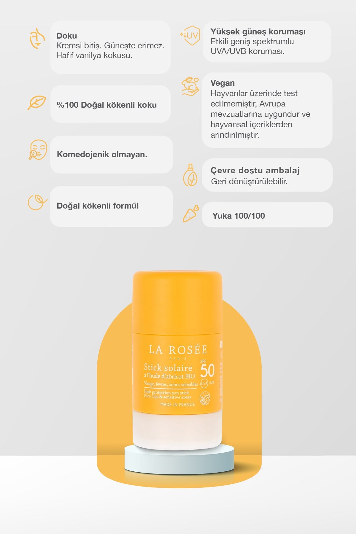 YÜKSEK KORUMALI GÜNEŞ KORUYUCU STİCK Organik Kayısı Yağı İçeren SPF 50 18 g