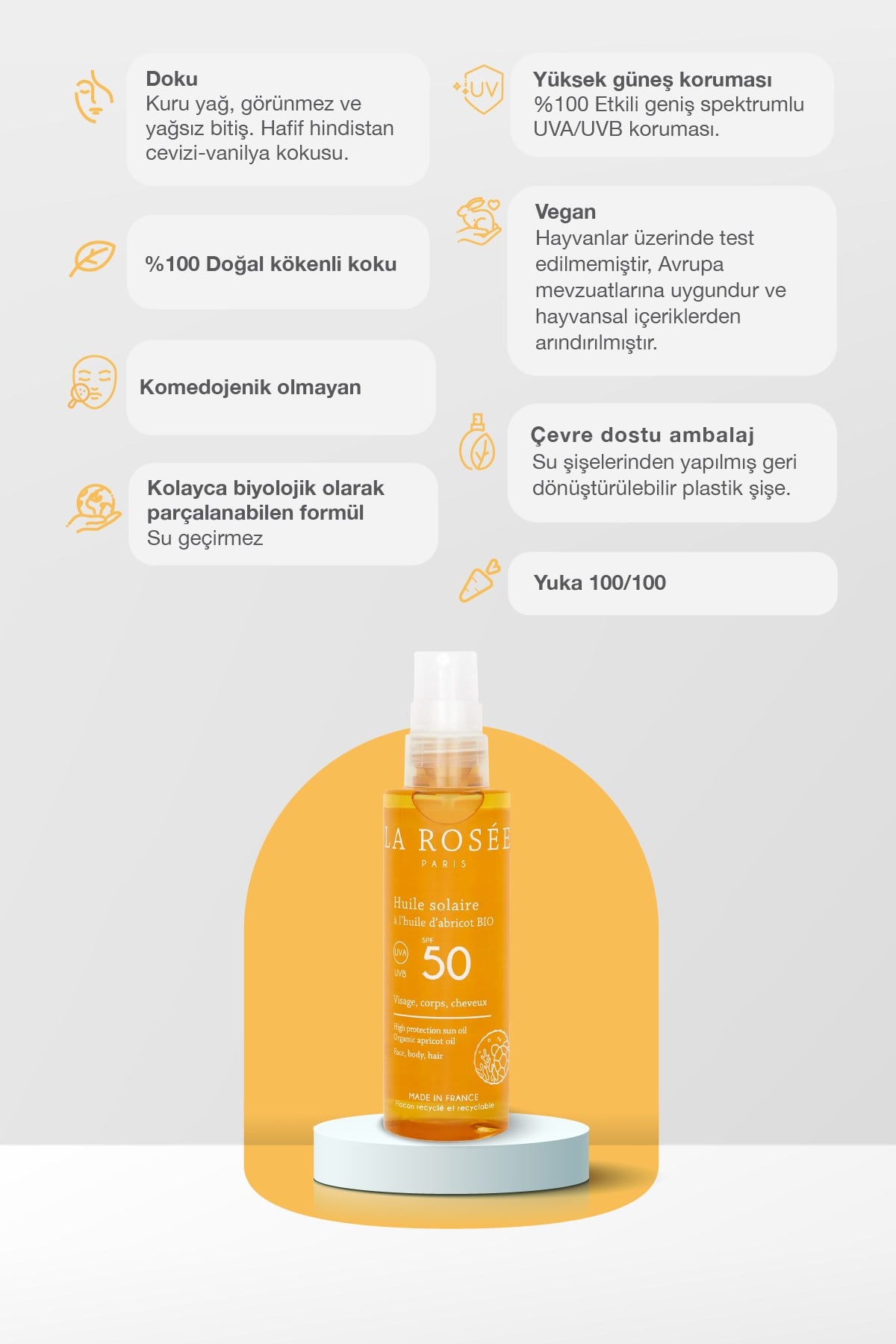 YÜKSEK KORUMALI GÜNEŞ KORUYUCU YAĞ Organik Kayısı Yağı İçeren SPF 50 + 150 Ml