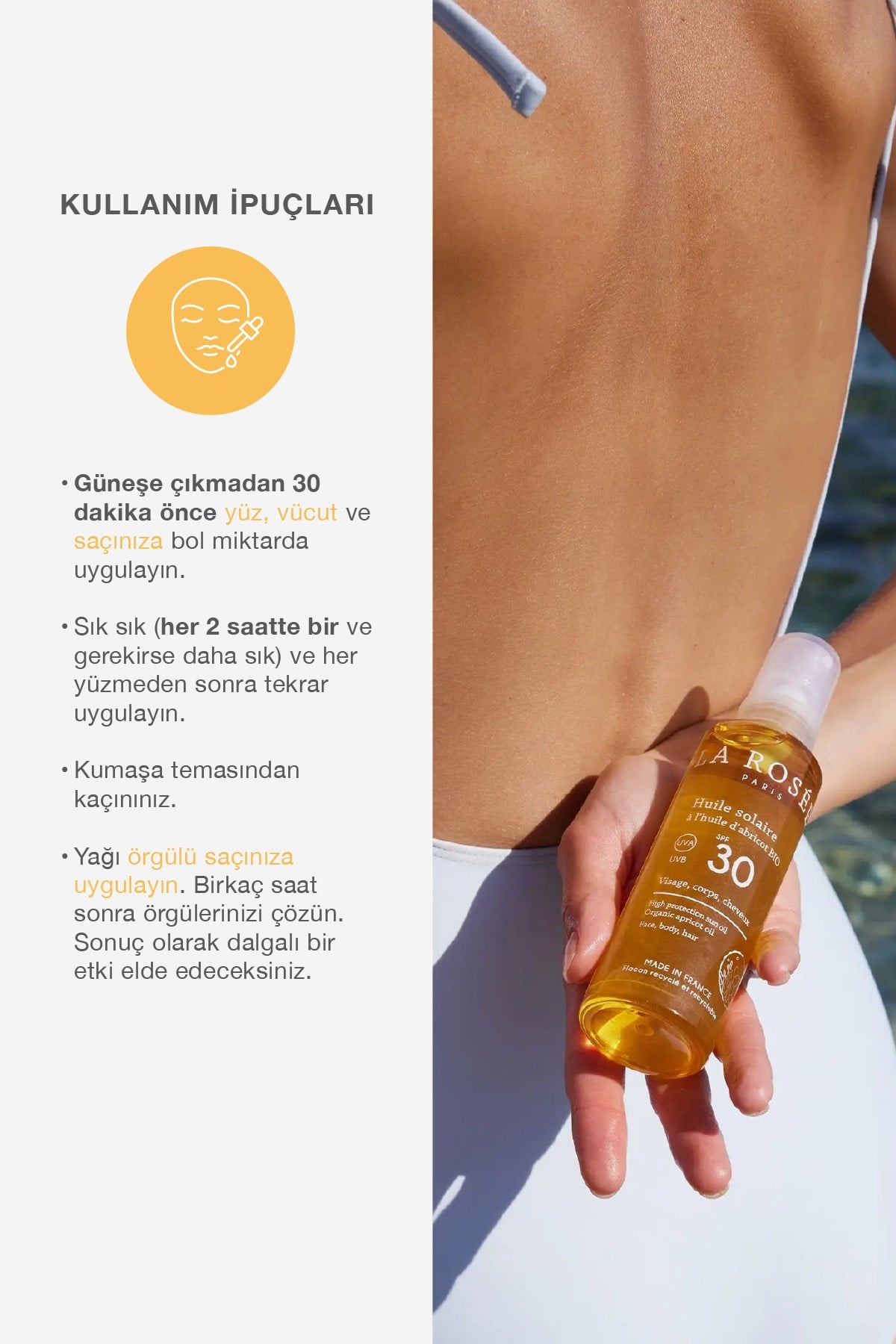 YÜKSEK KORUMALI GÜNEŞ KORUYUCU YAĞ Organik Kayısı Yağı İçeren SPF 30 150 Ml