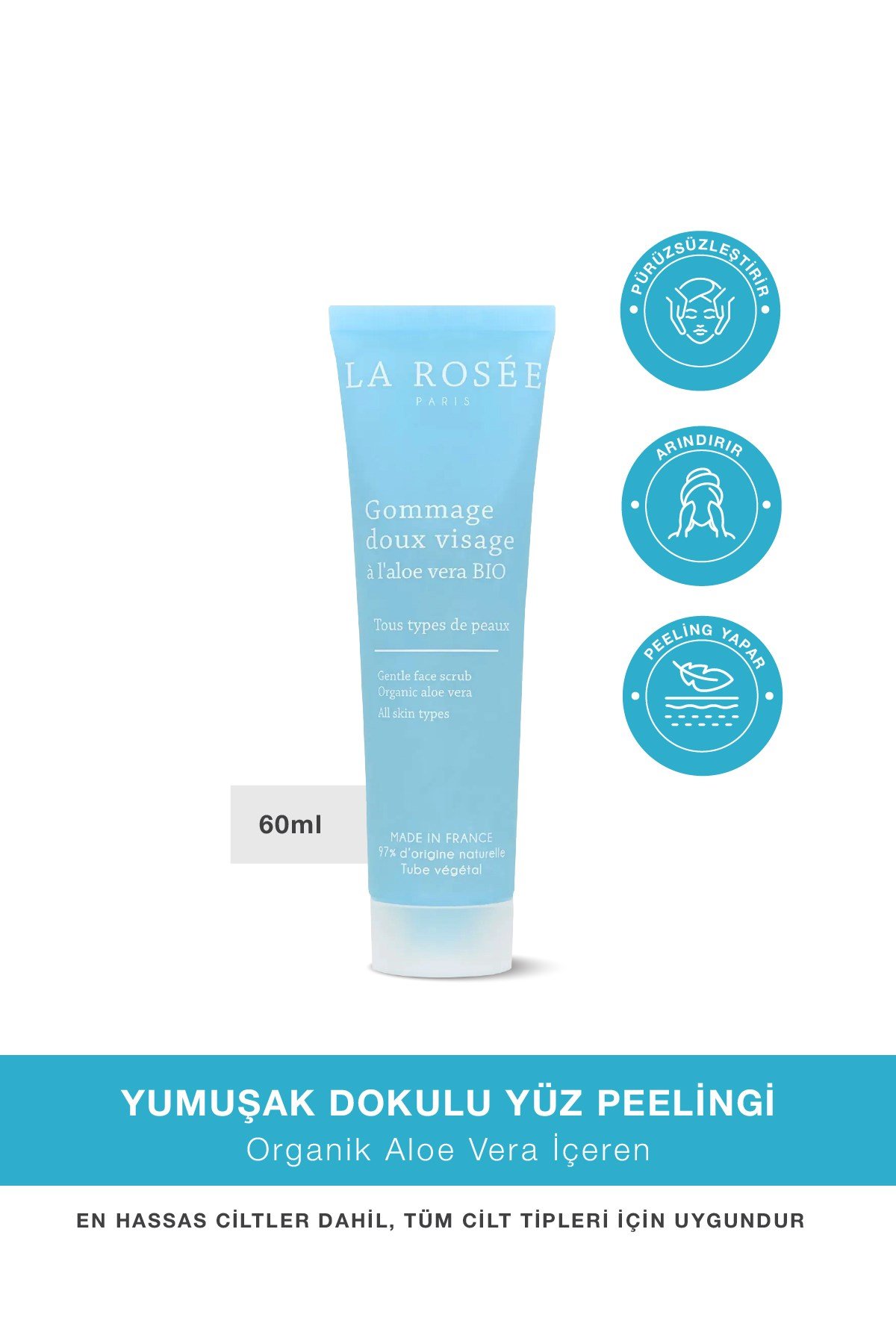 YUMUŞAK DOKULU YÜZ PEELİNGİ Organik Aloe Vera İçeren - 60 mL