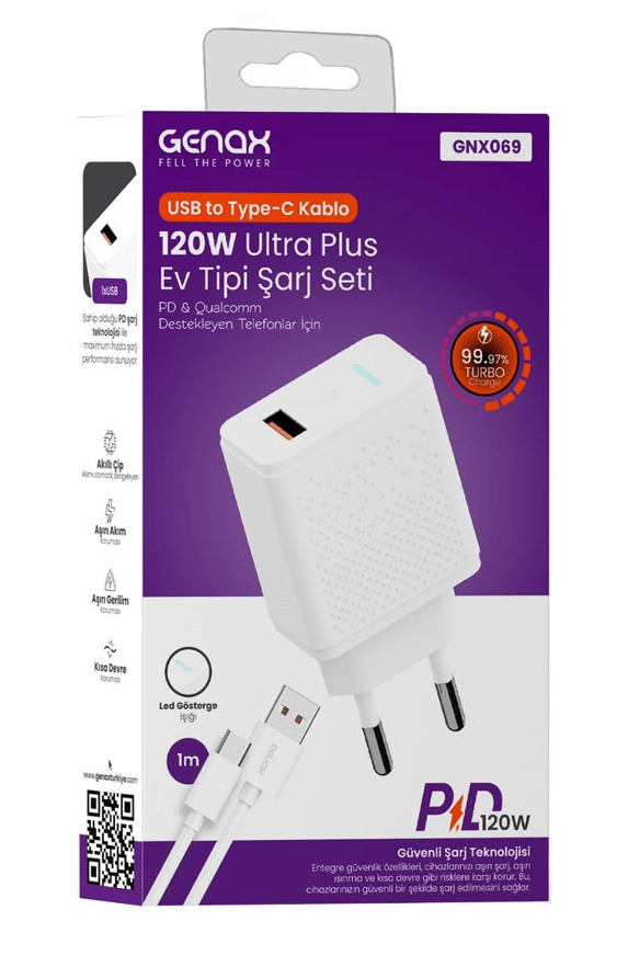 120W Ultra Plus USB to Type-C Şarj Seti Kablolu