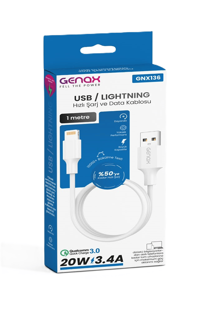 20W 3.4A USB to Lightning Hızlı Şarj ve Data Kablosu (1 Metre)