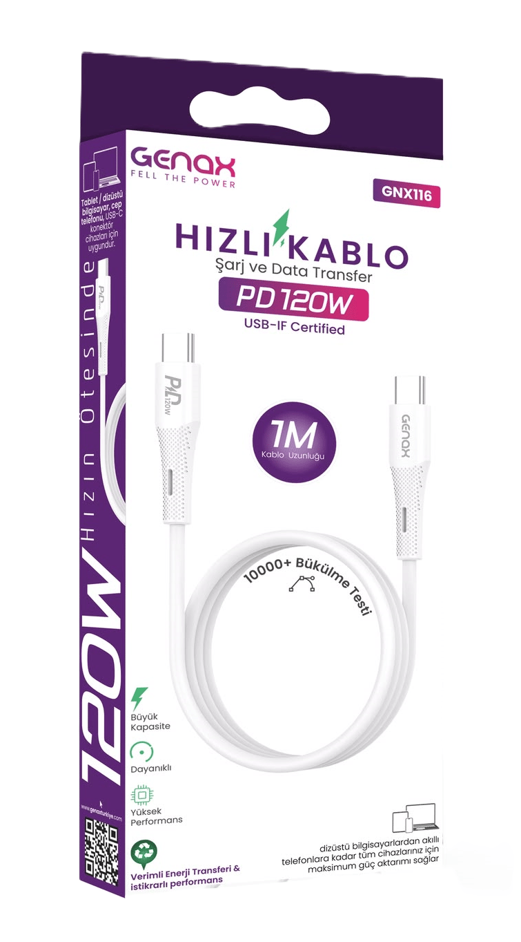PD 120W Type-C to Type-C Hızlı Şarj ve Data Kablosu (1 Metre)
